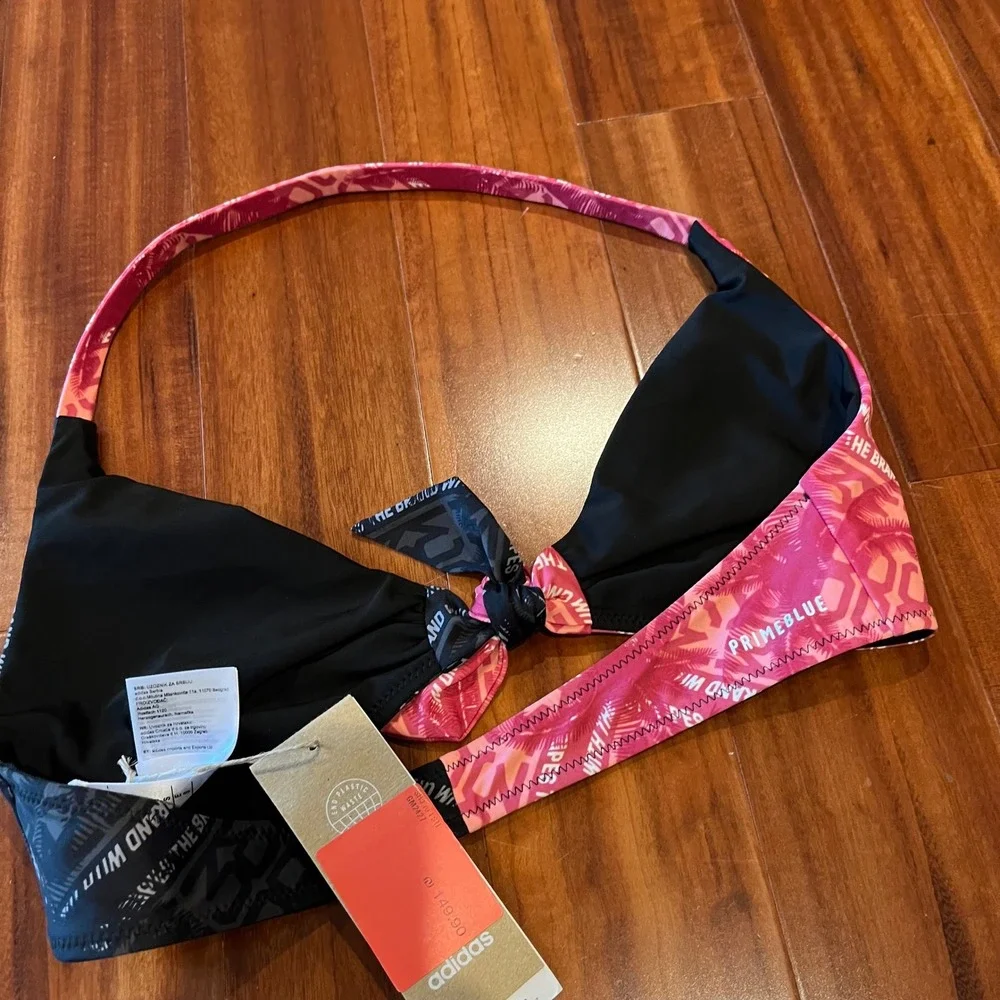 Adidas Bikini Top Colorblock Red Black Graphic Halter Swim GM2427 New Size Small
